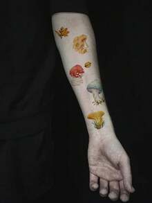 Tattoo Stickers, 2 Sheets/Set, Forest-Style Patchwork Mushroom Pattern Temporary Body Art Tattoos, Halloween Magic Style Decorative Stickers, Easy To Apply And Remove, Ideal Gift. - Brown - View 6