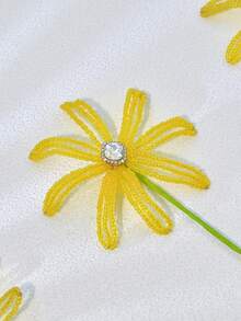 1PC Bright Yellow Beaded Artificial Flower With Rhinestones, Fashionable Faux Flower Branch, Holiday Bouquet Gift, Creative Handheld Bouquet, Suitable For Wedding Event Decor, Home Decoration, Vase Filler - Yellow - View 9