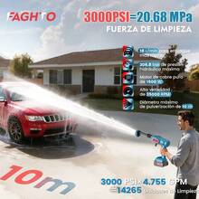 Hidrolavadora Inalámbrica Eléctrica Portátil FAGHTO 1500W 3000PSI 20.68 MPa 206.8Bar 18L/min Alta Presión Con 2 X 21V 13000mAH Baterías Pistola Para Lavado Autos Portatil Pistola Para Hidrolavadora - A - Ver 3