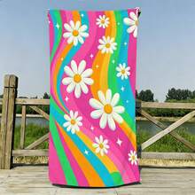 1pc Rainbow Wave Daisy Print Microfiber Beach Towel, Multiple Sizes Beach Blanket Sun Protection Towel, Lightweight, Suitable For Swimming, Camping, Sports, Beach Or Gym Beach Accessories | Modern Beach Towel | Durable Beach Mat, Beach Towel - Multicolor - View 5