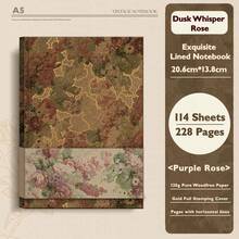 A5 Dusk Whisper Rose 硬殼筆記本,4款復古花卉封面款式(白、粉、紫、紅玫瑰),金色燙金線條剪貼簿日記本,224頁 120gsm 厚紙,可攜式學生日記,適合返校季 - A5 - 查看 14