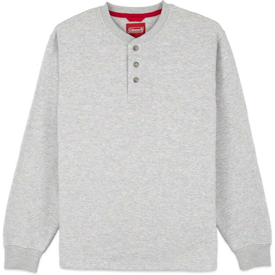 Coleman Men's Long Sleeve Henley Fleece Sweatshirt - 3-Button Placket - Comfortable Cotton Blend For All Seasons Variant 4 - Light Grey Heather - View 1
