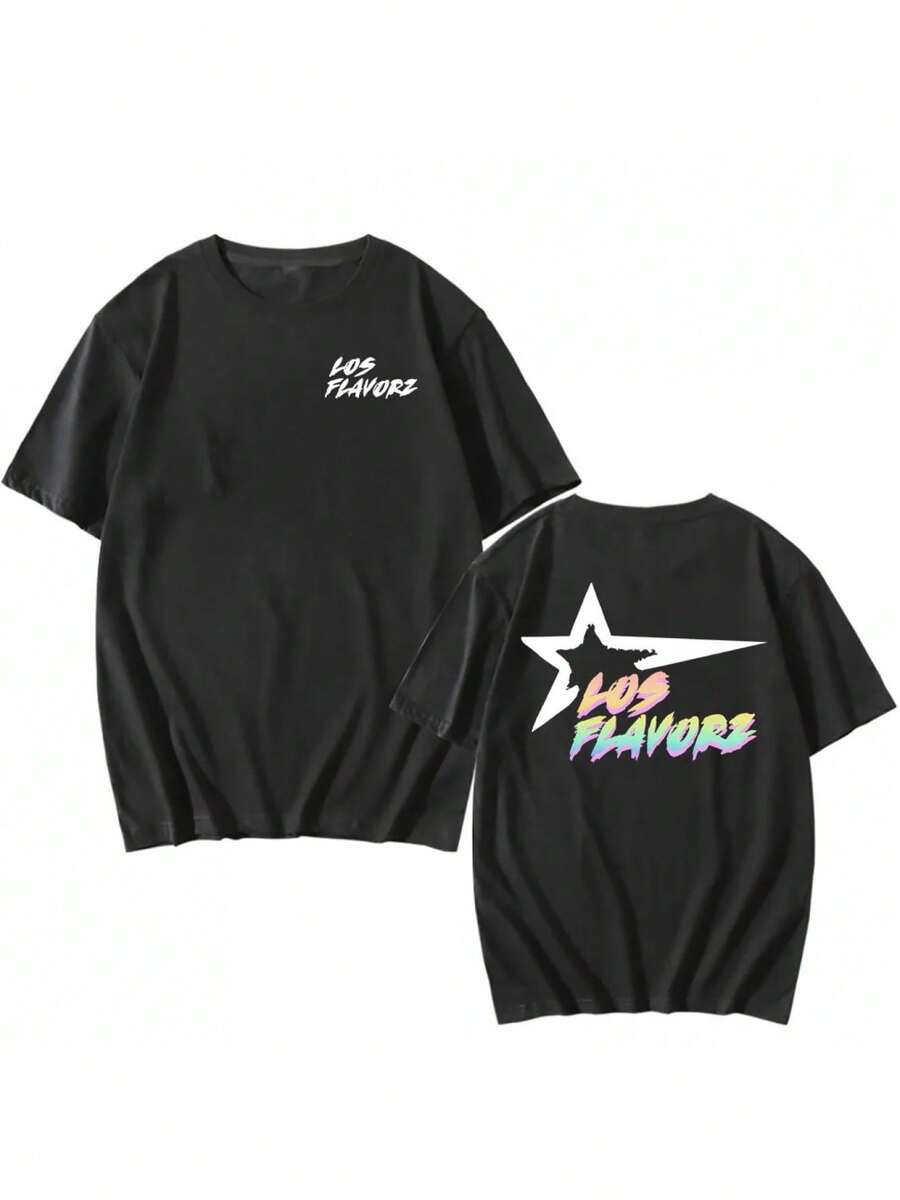 Stilvolles Unisex Sommer Kurzarm Grafik T-Shirt für Männer und Frauen, lässiges Baumwoll-T-Shirt, perfekt für heißes Wetter, Outdoor-Aktivitäten und tägliches Tragen - Schwarz - Übersicht 1