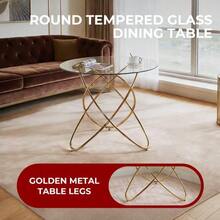 Dining Table With Gold Metal Legs And Tempered Glass Top, Modern And Space-Saving Kitchen Table For Living Room, Gold Metal Legs - 銀色 - 查看 5