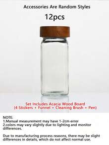 24/12pcs [Glass Spice Jar Set] 4oz Square Spice Bottles With Bamboo Lids, Airtight Leak-Proof, Refillable Transparent Spice Jars, Suitable For Pepper, Salt, Sugar Powder, Kitchen Storage Organization Spice Rack, Cooking, Dining, Meal Prep, BBQ Kitchen Accessories, Mother's Day Gift - Acacia Wood Cover - View 17