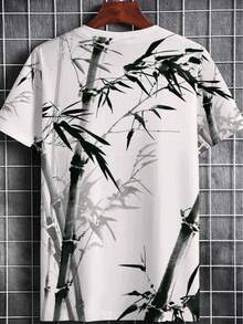 Men's Bamboo Rayon Print T-Shirt - Quick-Drying And Breathable Full-Body Bamboo Rayon Design, Lightweight Polyester Crew Neck T-Shirt Suitable For E - Hitam - View 3
