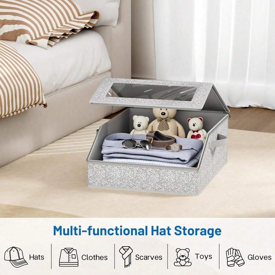 Sturdy Baseball Cap Storage Box, Holds 24 Hats, Transparent Hat Organizer, Suitable For Closet And Bedroom, Large Hat Box With Cardboard Lining - Multicolor - View 1