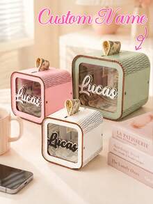 Personalized Wooden Money Box, Customized Text Money Box, Cash Box, Wooden Coin Jar, Financial Management Jar, Teenager Growth Money Box, Made Of High-Quality Solid Wood Handcrafted, Multiple Colors Available. Suitable For Indoor Decoration, Bedroom Decoration, Display Shelf Decoration, Wedding Decoration And Other Scenes. Ideal Gift For Birthday, Christmas, Anniversary Or Other Special Occasions. - Multicolor - View 2