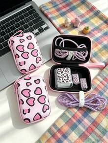 6pcs Leopard Print Heart Pattern Apple Phone Charger Protective Case Data Cable Storage Bag - Multicolor - View 10