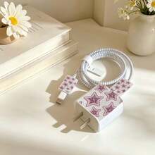 1 Set Transparent Square Case Flower/Cherry/Strawberry/Butterfly Design Data Cable Protector Compatible With IPhone/Apple 18-20W Charger Protective Cover Prevent Breakage - Multicolor - View 3