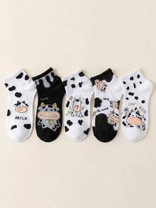 5 pares de calcetines de vaca de dibujos animados dulces y lindos - Multicolor - Ver 4