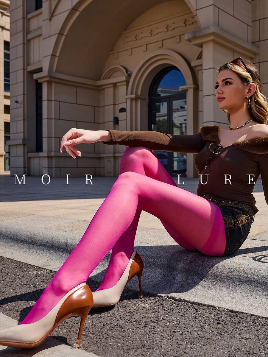 MOIRÉALLURE 1件純色適合日常穿著基礎緊身褲 - 玫紅色 - 查看 1