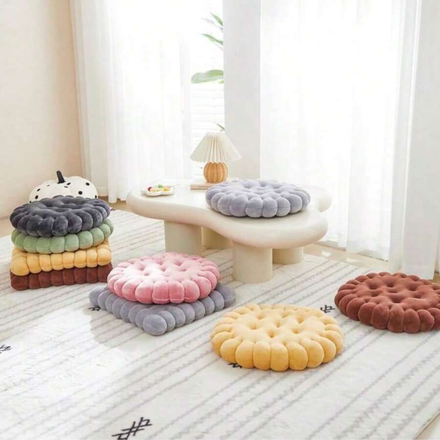 1pc Cookie-Shaped Meditation Mat, Soft Comfortable Round Cookie Mat, Square Floor Mat, Suitable For Chair, Living Room, Balcony, Office, Sofa, Yoga - Round Seat Cushion - View 1