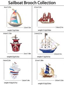 Broches de velero de esmalte de lujo - Alfileres de vehículo elegantes para mujeres unisex accesorios de joyería casual para fiestas / Regalos para amigos insignias decoración - velero - Ver 6