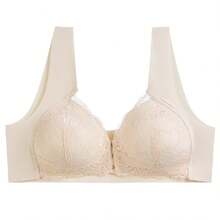 Sujetador inalámbrico de talla grande con cierre frontal, estilo fino sin costuras, push-up ajustable, lencería sexy para mujer. - Blanco - Ver 7