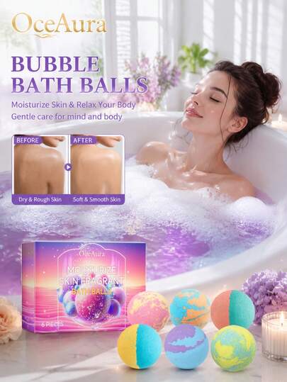 OceAura Bubble Bath Bomb Set, Exfoliating Bath Bombs For Kids & Adults, Nourishing Body Care Bath Balls, Relieves Stress & Fatigue, Cleans Pores, Long Lasting Fragrance, Relaxing Spa Bath, Perfect Gift For Mother'S Day, Father'S Day, Foot Care Gift