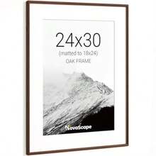 24x30 Picture Frame, Natural Solid Oak Wood, Displays 18x24 With Mat Or 24x30 Without Mat, Tempered Real Glass, Rounded Corner Wooden Photo Frames For Wall Mounting - Walnut Finish - View 1