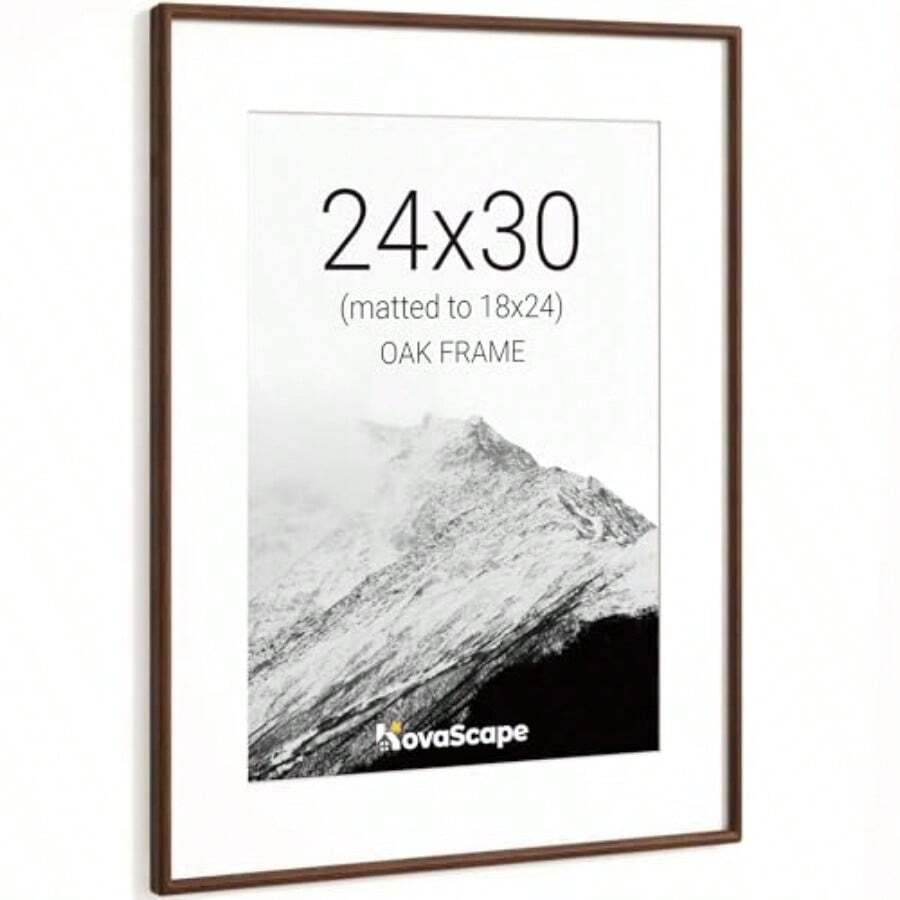 24x30 Picture Frame, Natural Solid Oak Wood, Displays 18x24 With Mat Or 24x30 Without Mat, Tempered Real Glass, Rounded Corner Wooden Photo Frames For Wall Mounting - Walnut Finish - View 1