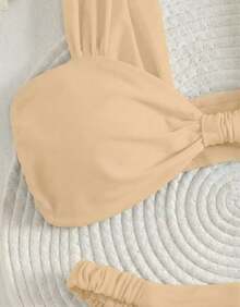 Women's Bikini With Thick Straps, Ruched Detail, High-Cut Bottom, Beachwear, Summer Style - Nude - View 6