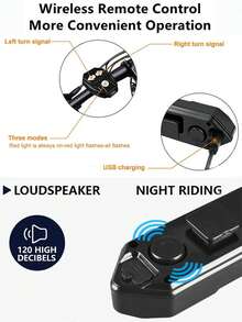 Bicycle Light With Remote Control, Turning Tail Light, Bright LED, Horn With Alert Sound, Turning Signal, USB Rechargeable Taillight, Night Riding Warning Light, Universal Cycling Accessory - Multicolor - View 6