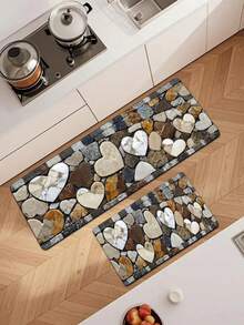 1pc Romantic Heart-Shaped Faux Pebble Diatom Mud Kitchen Mat, Multi-Color Stone Mosaic Fabric Absorbent Sponge Anti-Stain Rubber Bottom Soft Foot Mat, Kitchen Bathroom Entryway Living Room Multi-Scene Home Decor Small Rug - Multicolor - View 1