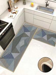 1pc, Gray, Geometric Patchwork Rubber Cushioned Kitchen Mat, Water-Absorbing And Easy To Clean, Suitable For Use In Kitchens, Bathrooms, And Other Areas. Ideal For Use Throughout The Year And For Various Holidays. - Multicolor - View 1