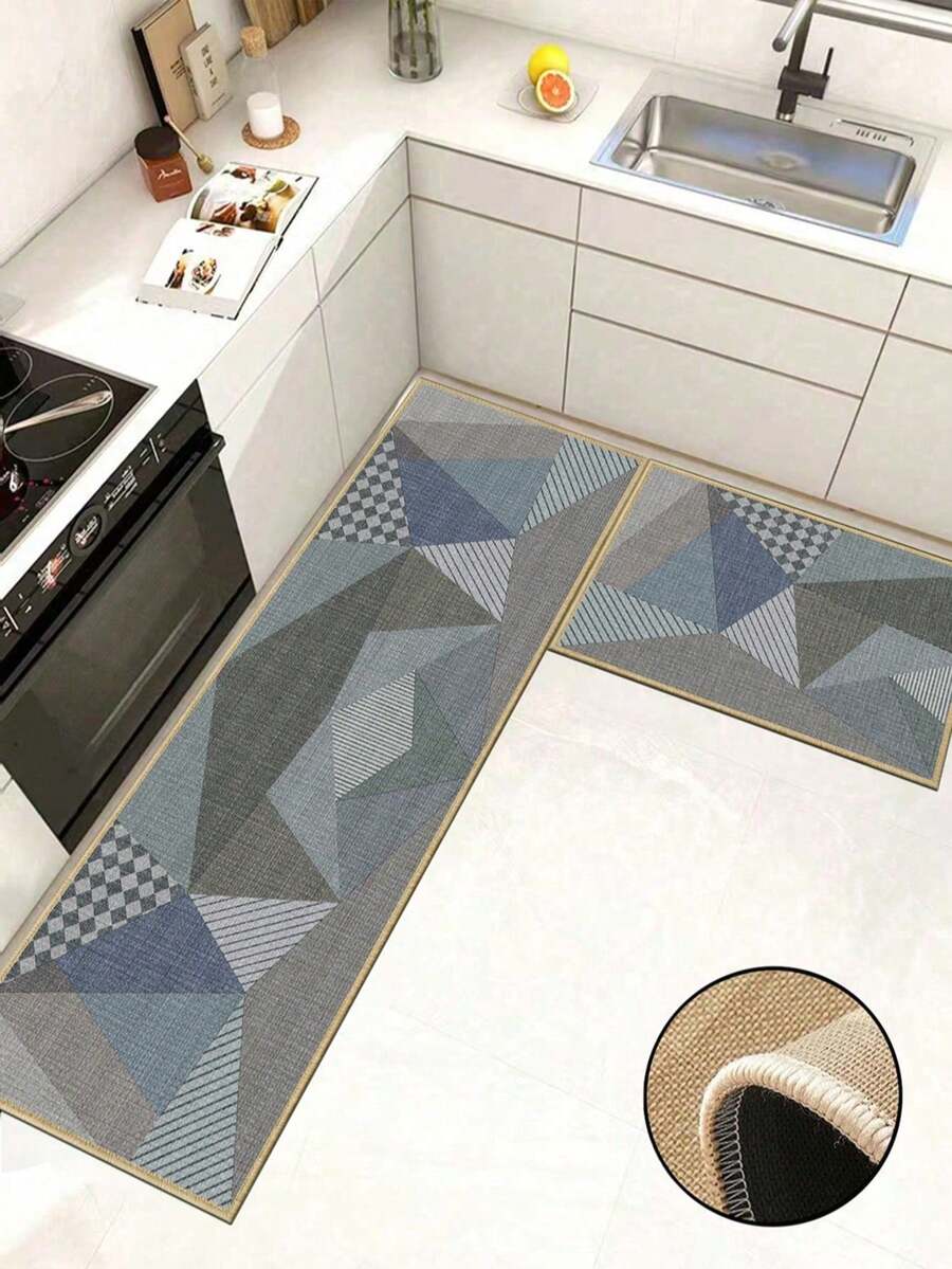 1pc, Gray, Geometric Patchwork Rubber Cushioned Kitchen Mat, Water-Absorbing And Easy To Clean, Suitable For Use In Kitchens, Bathrooms, And Other Areas. Ideal For Use Throughout The Year And For Various Holidays. - Multicolor - View 1