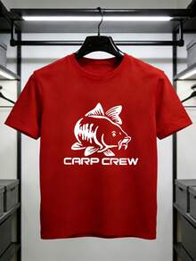 Boys' Short-Sleeved T-Shirt With A Unique "Carp Silhouette" Print, Suitable For Casual Outdoor Wear, American Retro Style, And Workwear. A Summer T-Shirt. - 寶藍色 - 查看 9
