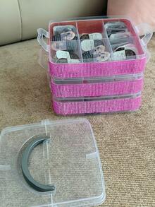 Rhinestone Decorated 3-Layer 18-Compartment Detachable Handheld Storage Box, Hardware Tool Organizer, Contact Lens Storage Case - Multicolor - View 6