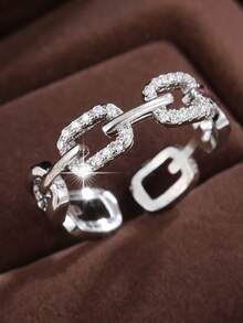1pc European & American Vintage Cuban Chain Open Ring, Hollow Adjustable Index Finger Ring, Niche Luxury Versatile Stackable Hand Jewelry Gift - ring - View 7