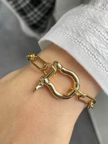 3pcs/2pcs/1pc Elegant Luxurious Horseshoe-Shaped Oval Buckle Women's Bracelet, High-End Vintage Style, Perfect Holiday Gift - Gold - View 8