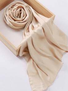 1 Piece Of Solid Color Satin Headscarf With Natural Crinkle Texture For Women. - 黃色 - 查看 1