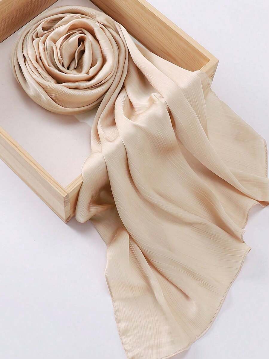 1 Piece Of Solid Color Satin Headscarf With Natural Crinkle Texture For Women. - 黃色 - 查看 1