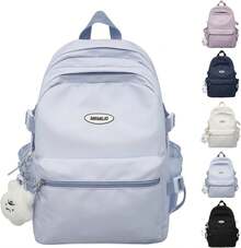 Cute Backpack With Charming Accessories, Casual And Stylish Everyday Bag, Simple Laptop Bag, Waterproof Travel Backpack, Suitable For Women (Blue) - Black - View 9