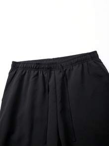 1 Unidad Pantalones Hombre Texturizados Color Sólido Corte  Holgado, Ligeros Transpirables Multiestación, Ideal Uso Diario, Playa, Running y Golf Estilo Vacacional - Negro - Ver 3