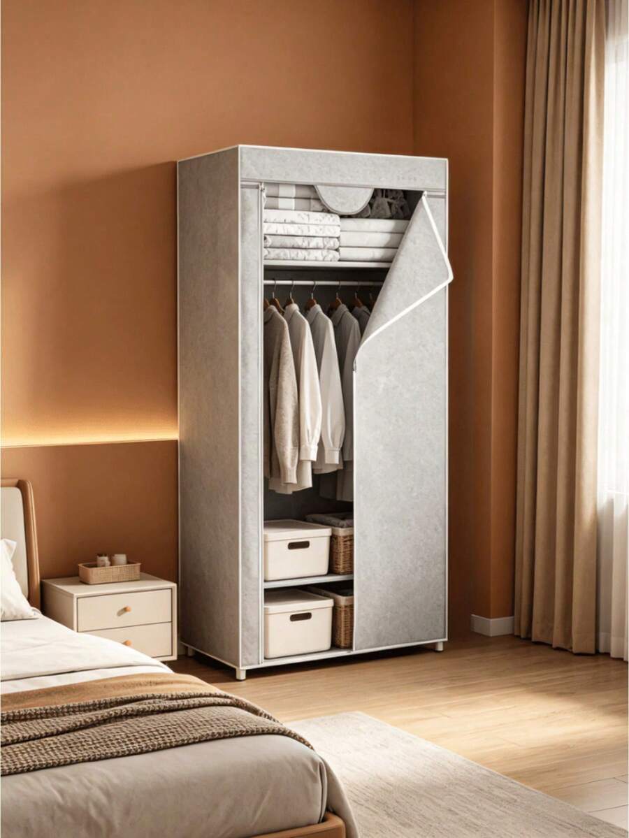 Portable Fabric Wardrobe, Metal Frame Dustproof V-Zipper Closet With Side Pockets, Large Space-Saving Garment Storage Cabinet For Renters, Family, Apartments, Dorms & Bedroom,Hanging Shirts Pants Dresses - View 1