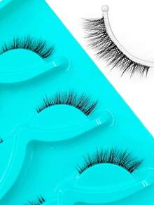 Asiteo 3 Pairs Natural 2/3 Eyelash Clear Band Angel Lashes Fluffy Soft Lashes, Cat Eye Lashes Crossed & Wispy False Eyelashes, Portable Makeup Travel Lashes Suitable For Beginners - Black - View 6