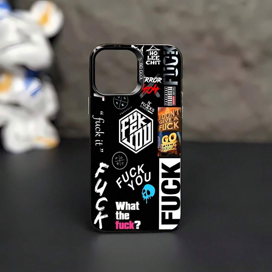 Tema de tipografía con calavera azul y lenguaje soez en negrofunda de teléfono Fundas compatibles con ,Apple,VIVO,OPPO,,, y Honor.Fabricadas en silicona TPU,ofrecen protección contra golpes y caídas.regalos para mamá - Negro - Ver 1