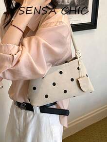 Fashionable Black Polka Dot Handbag, Korean-Style Minimalist Design, Shape-Retaining, Classic Polka Dot Pattern With Soft Atmosphere, Suitable For All Seasons And Various Gentle Style Outfits, Practical For Organized Storage And Daily Use - Beige - View 5