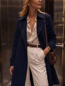 Women's Mid-Length Pocket Jacket, Suitable For Commuting In Spring And Autumn - Blue - View 9