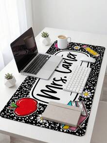 1pc Custom Teacher Name Black Speckle Desk Mat, Daisy Pencil Border Large Extended Non Slip Office Computer Mouse Pad, Teacher Appreciation Gift - Multicolor - View 4