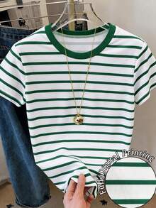 Resyla Women's Short Sleeve T-Shirt With Round Neck And Striped Print, Suitable For Summer Holidays And Everyday Wear - Aneka warna 5 - View 1