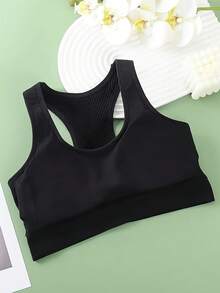 Seamless, Wire-Free Casual Sports Bra With Ruching And A Pretty Back, Shock-Absorbing, Ideal For Running, Yoga, Fitness And Everyday Wear. - 黑色 - 查看 5