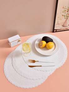 4-Piece Round Placemats, Washable, Heat-Resistant, Non-Slip, Suitable For Restaurant Kitchens, Indoor Weddings, Holiday Parties, And Outdoor Use. - White - View 4