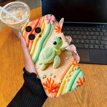 Cute, Tpu Phone Case, Turtle And Rainbow Design, Compatible With Iphone 13 14 15 16 17 And Models - Clear - View 3