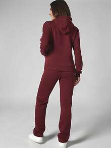 2-PIECE CASUAL SET FOR LADIES, HOODIE AND PANTS - WINE - View 2