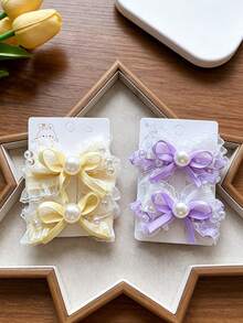2pcs Cute Bow Pearl Hair Clips, Children's Hair Accessories, Non-Damaging, Versatile For Daily Wear And Back To School - Multicolor - View 18
