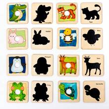 1 Set Shadow Animal Matching Puzzle With Storage Bag Box, Wooden Puzzle For Children Animal Cognition And Logical Thinking Training - Multicolor - View 7