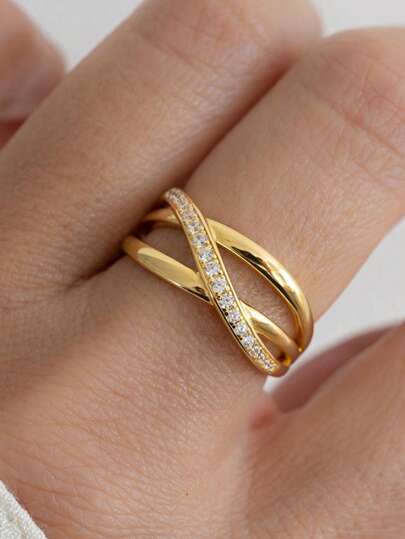 1pc Luxury High-Quality Sparkling Wide Band Cross Design Cubic Zirconia Ring, Exquisite Jewelry Gift, Suitable For Girlfriend, Wife, Mother, Anniversary, Valentine's Day And Other Occasions.