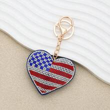 Rhinestone Inlaid National Flag Heart-Shaped Keychain, Heart-Shaped Rhinestone Bag Pendant, Suitable For Car Decoration, Men's Gift, Birthday Gift, Women's Gift, Graduation Gift, Creative Gift - Multicolor - View 16